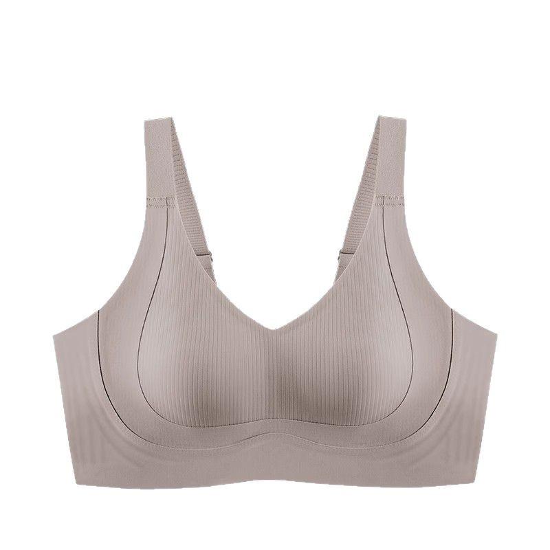 Skin Tone Seamless Ribbed Thin Cup Wireless Bra With Wide Adjustable Straps M темно-серого