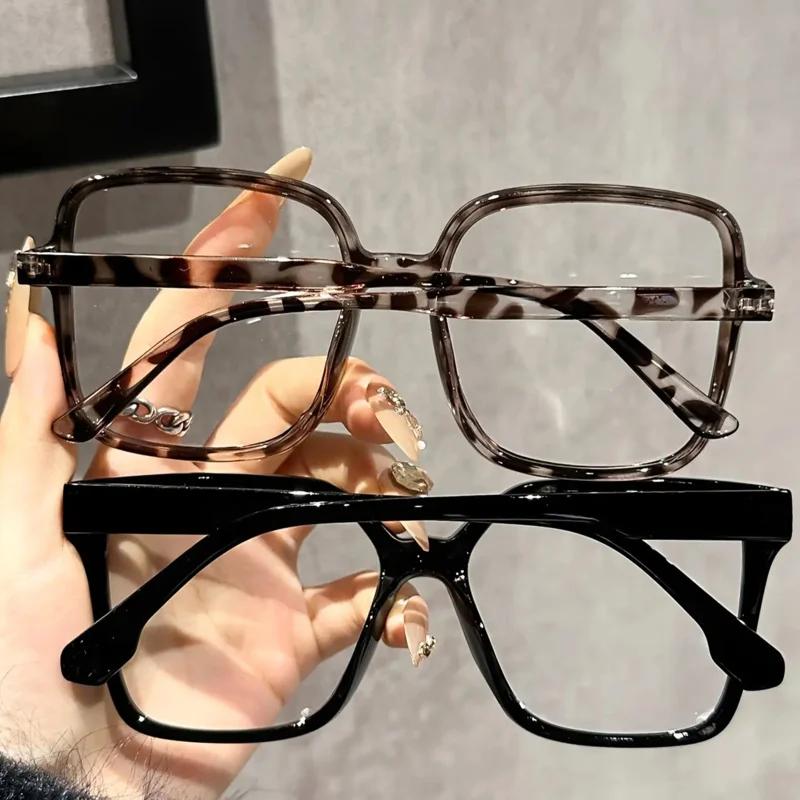 2Pcs Casual and Fashionable Rectangular Large-Frame Glasses with Transparent Lenses Suitable for Daily Wear and Office Use Premium