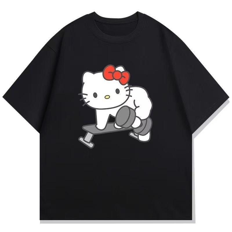 

Летняя футболка Hello Kitty Sanrio для фитнеса, тренировок на гребном тренажере с одной рукой, женская, 100% хлопок, подходит для повседневной носки и спорта S