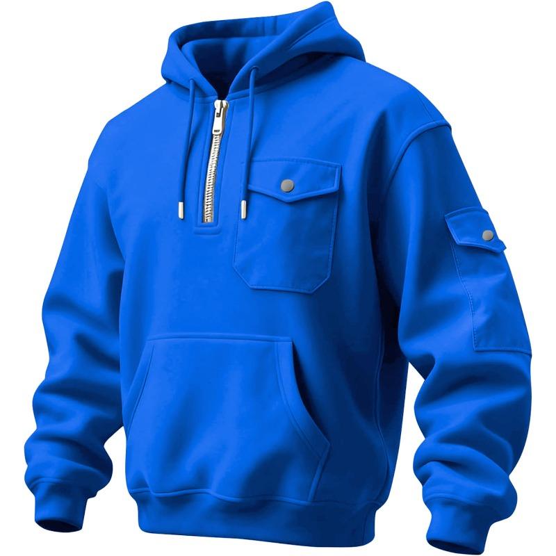 New autumn and winter men's sweater multi-pocket hooded long-sleeved fleece jacket top casual sports
