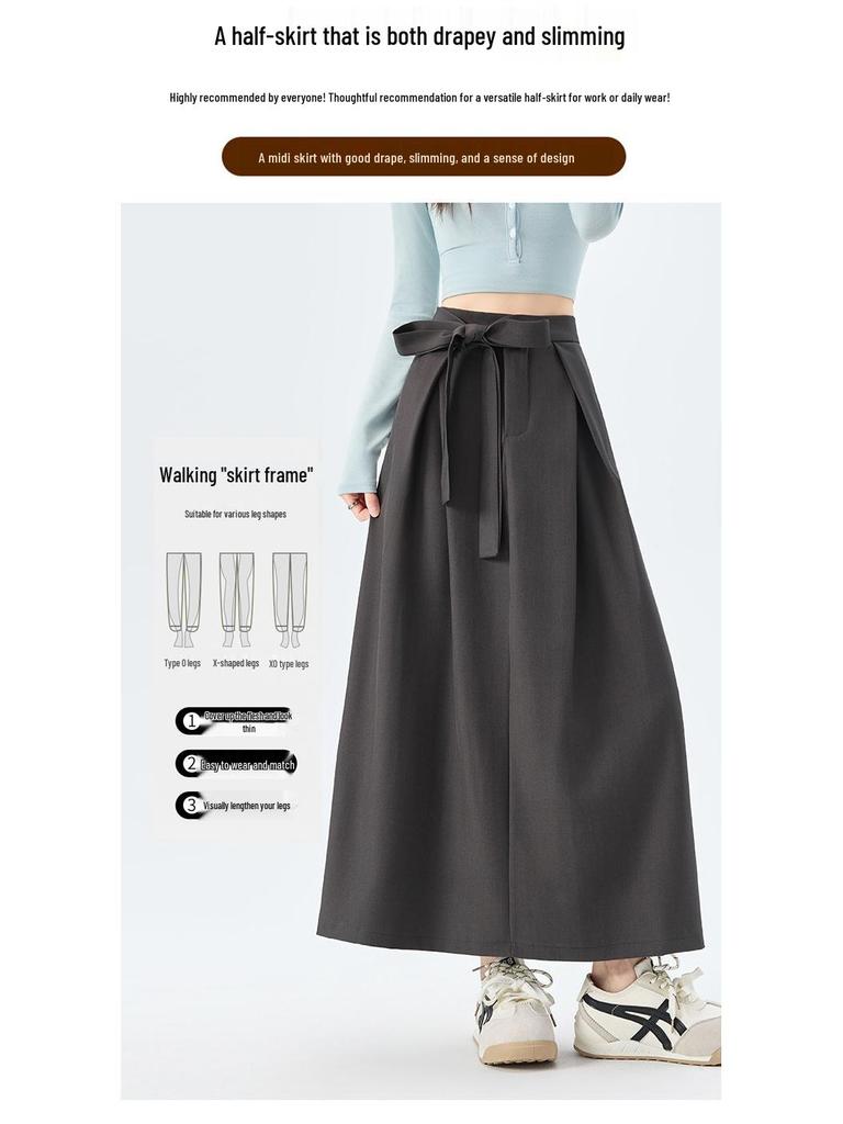 Strappy Flowy Women's A-line Bodycon Midi Skirt with High Waist & Back Slit - Spring 2026