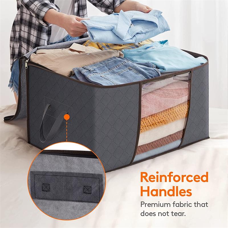 Clothes storage bag, blanket storage bag, foldable non-woven closet organizer, gray
