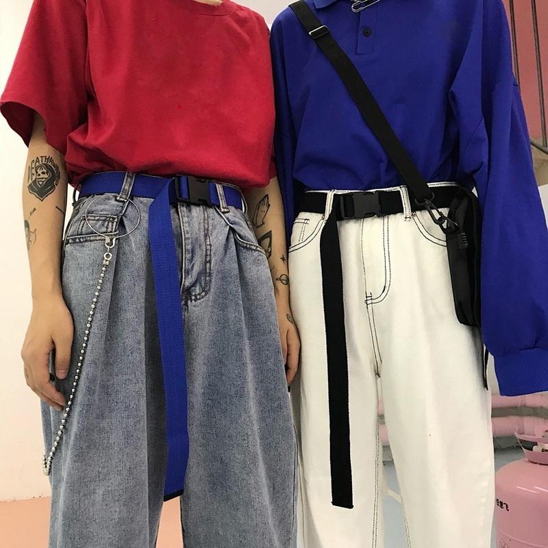 Adults Adjustable Unisex Canvas Belts Vintage Nylon Buckle Elastic Solid Color Long Waistband