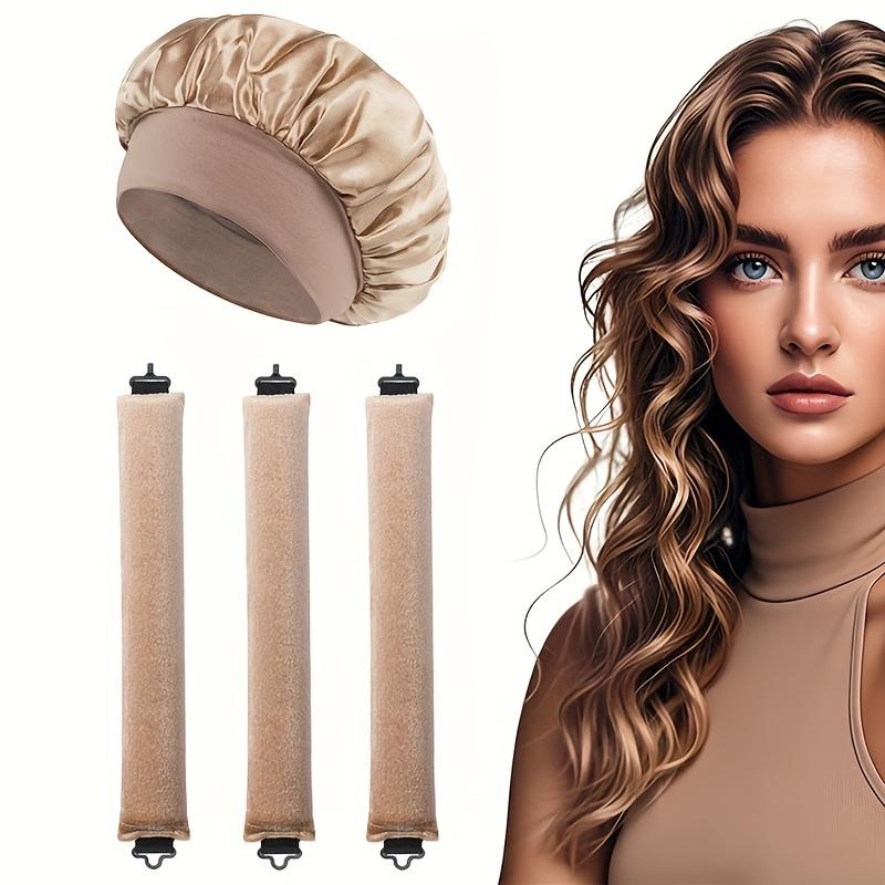 4 Pcs No Heat Hair Curler Set with Satin Bonnet, Overnight Anti-Frizz Wave Styling Tools, Adjustable Soft Fit for All Hair Types