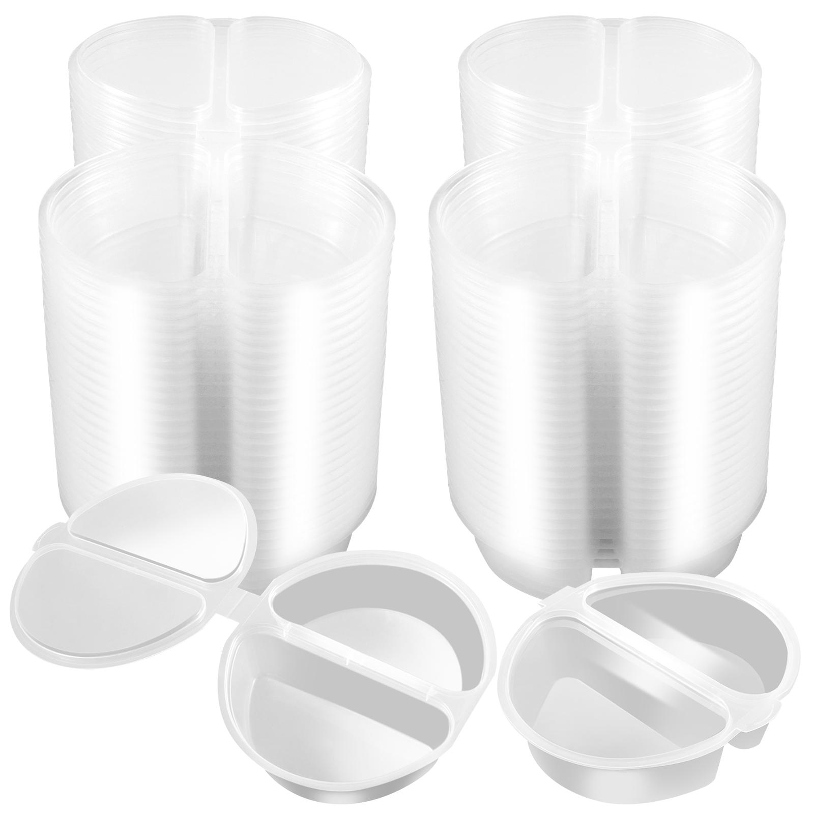 

50/100 Pcs Double Compartment Condiment Container with Lid Reusable Double Compartment Snack Container Portable