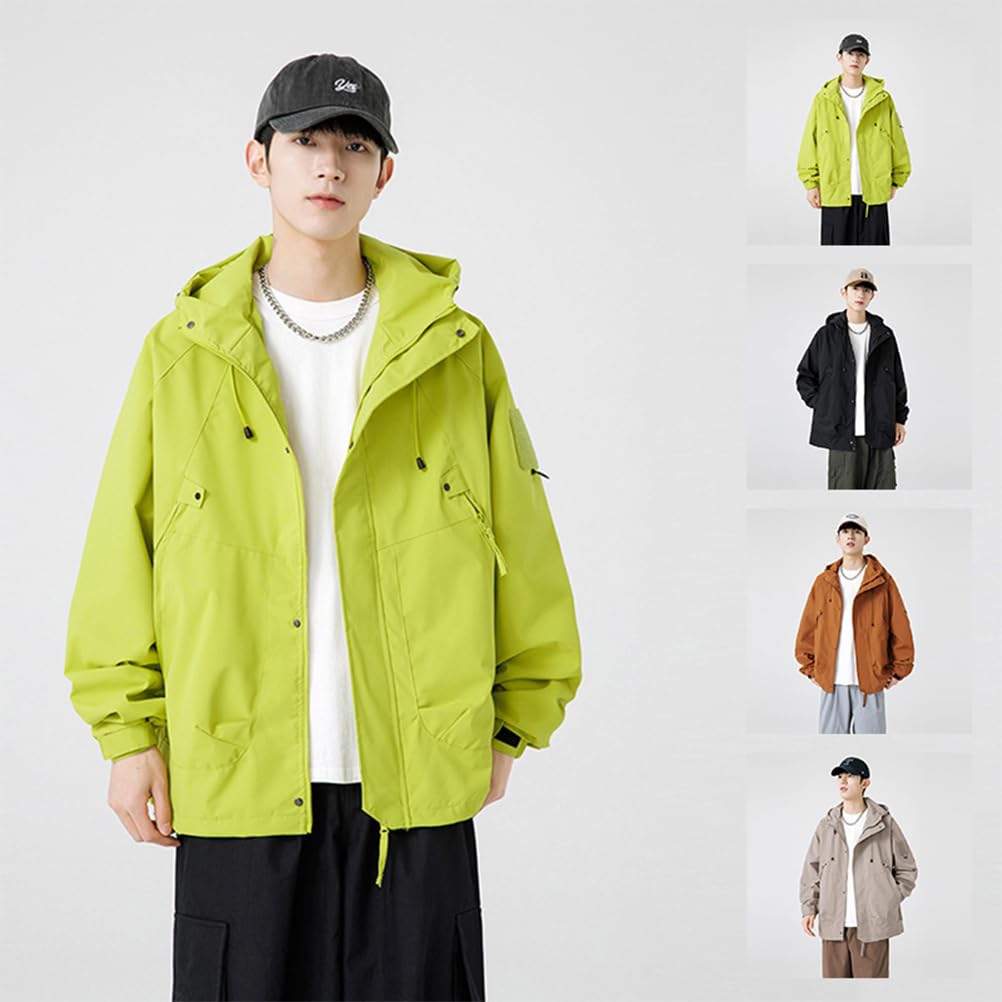Anzn Mountain Lightweight and and Hooded Anorak Jacket for Fall and Perfect for and Hiking Size 2XL Men's Parka, Thin, Water-Repellent Windproof,