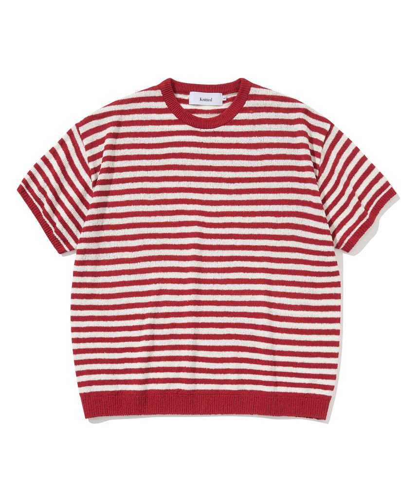KNITTED Boucle Stripe Round Knit Red