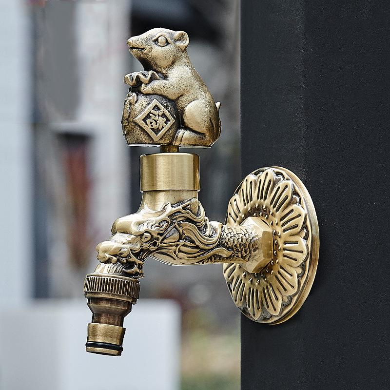 Rubinetto Decorativo da Esterno Rubinetto da Giardino Rubinetto Bagno Lavatrice / Mocio Rubinetto con Intaglio Antico Animale Carino Tutto Rame Drago