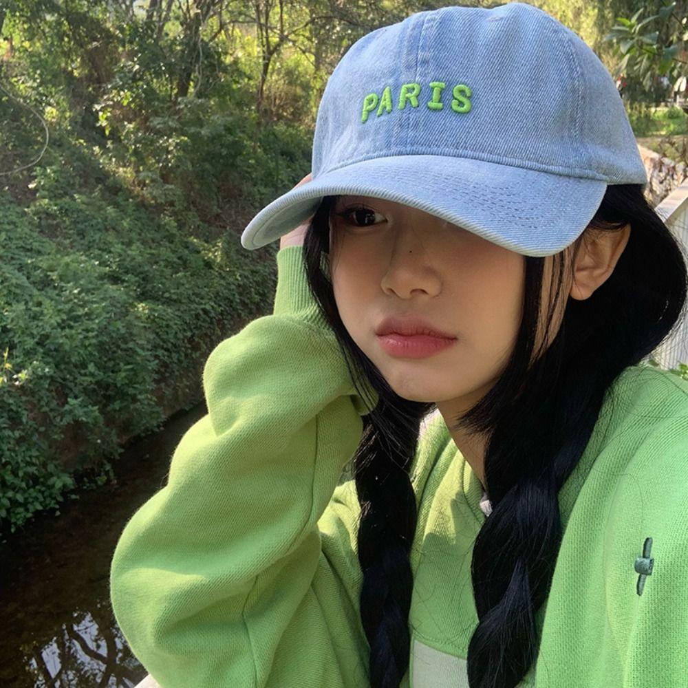 Casual Letter Embroidery Hat Adjustable Peaked Cap Fashion Denim Baseball Caps  for Teenagers