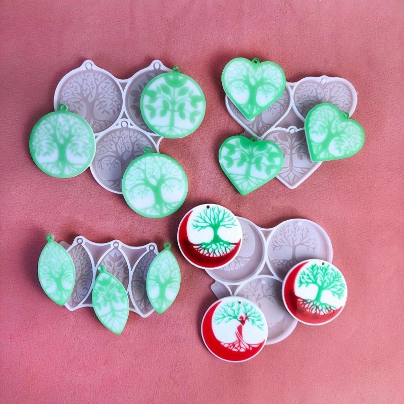 Versatile Silicone Casting Mold Epoxy Resin Mold Versatile Round Life Tree Keyring Case Mould Keychain Jewelry Moulds