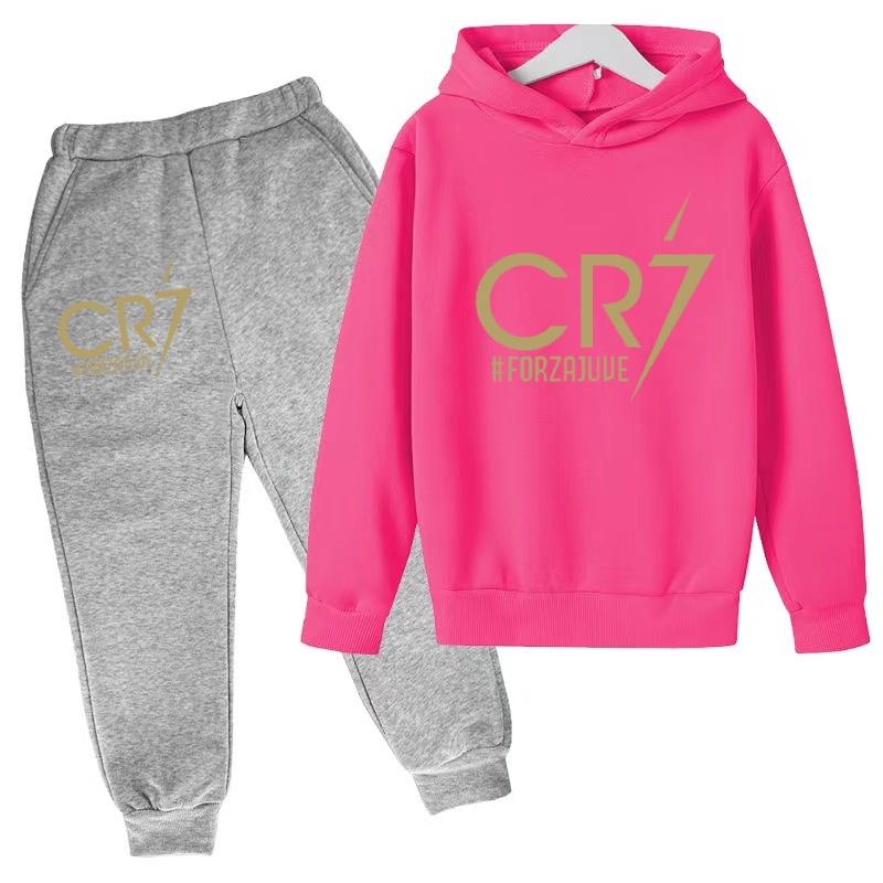 Kids Fashion CR7 Hoodie Boy Girl Toddler Pullover 3-12 Years Football Letters Clothing Casual Top+Pants 2P Brand Coat Sports Set