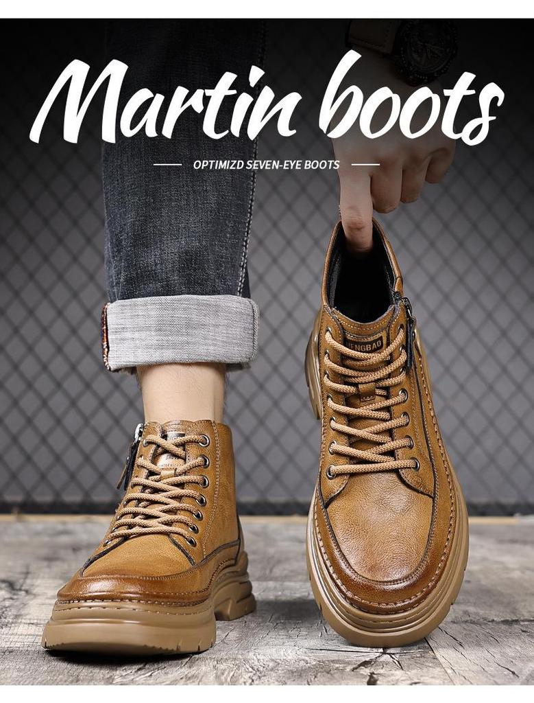 2024 Men's High-Top Martin Boots - Thickened Autumn/Winter Plus Velvet Cotton Sneakers