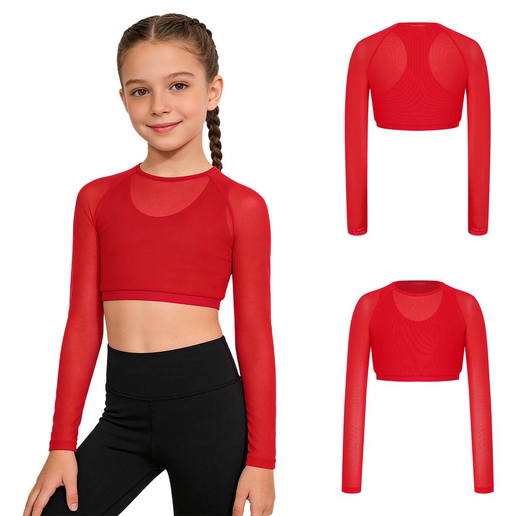 Top Sportivi Hip Hop Dance per Bambine e Ragazze, Manica Lunga, Rete, Crop Top con Gilet Integrato per Yoga, Allenamento, Corsa, Abbigliamento Attivo