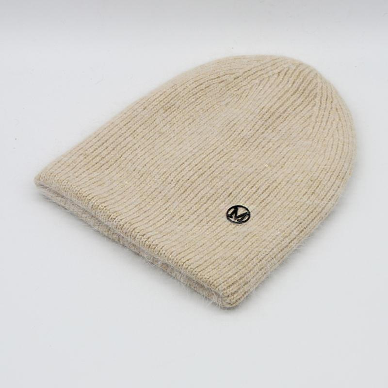 Angora Rabbit Fur Winter Woman Hat Cashmere Skullies Beanies Soft Solid Warm Fluffy Thick Sequins Knitted Hat Gift Wholesale