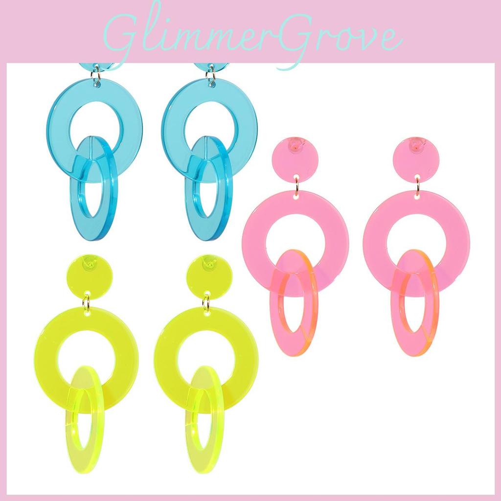 Geometric Acrylic Earrings With Fluorescent Color For Daily Fashion And Gift Use