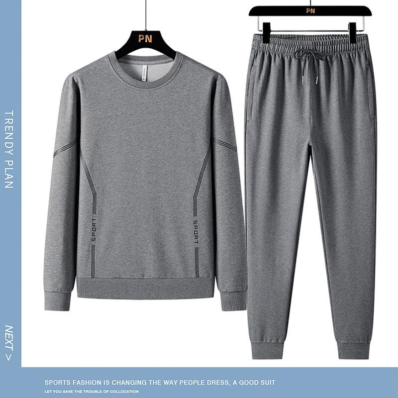 Men's Plus Size Cotton Sportswear Set: Stand Collar Jacket & Crew Neck Sweatshirt, Two or Three Piece Casual Set