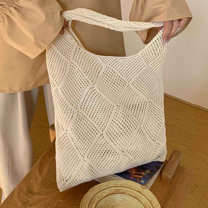 Handwoven Beach Crochet Bag for Women Lightweight Knitted Tote Handbag Summer Shopping Travel Shoulder Purse