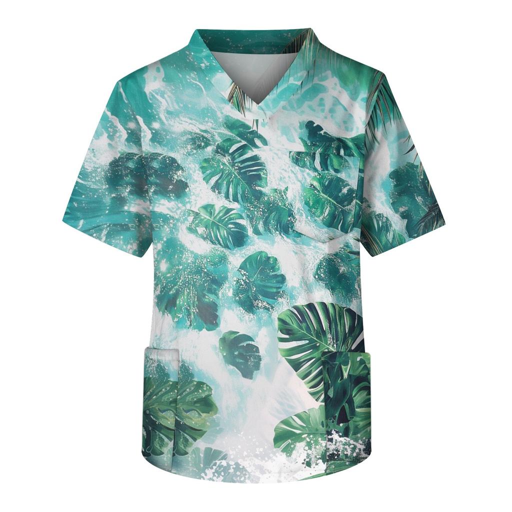 Men's Casual Short-Sleeved V-Neck Printed Front Pocket Top