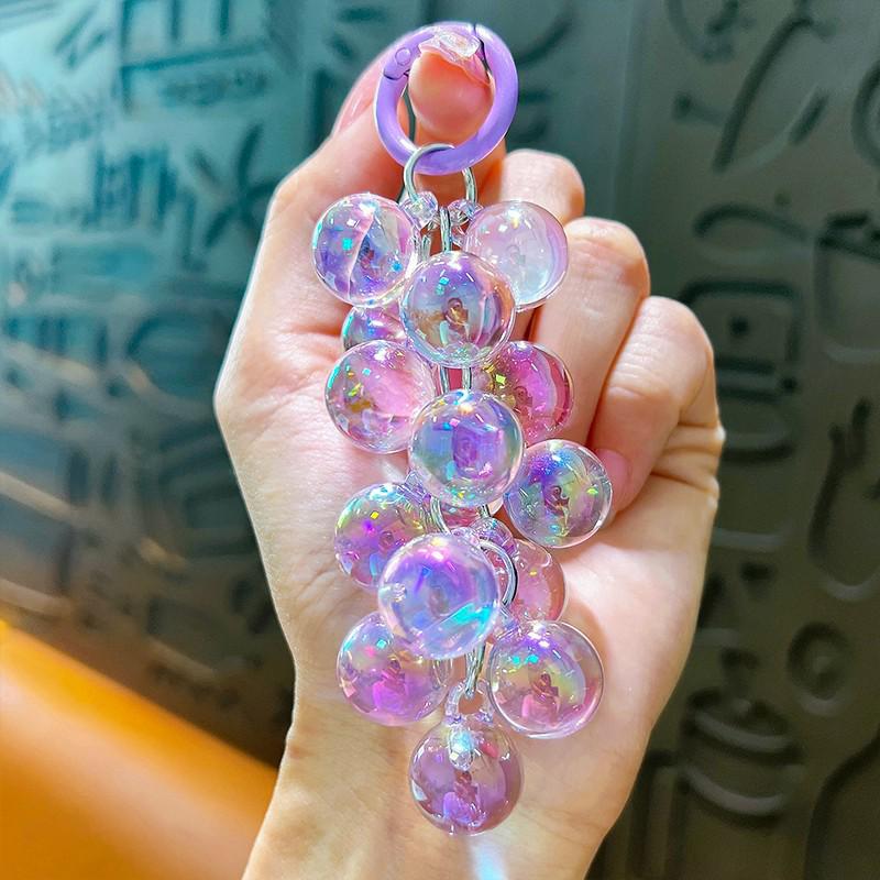 Acrylic Grape Bunch Keychain: Cute Couple Bag Charm & Creative Car Keyring for Women