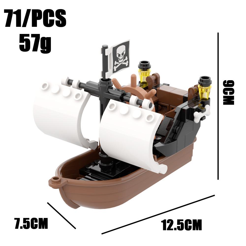 Assemble Small Particle Building Block Drifting Raft Pirate Gunboat Port Scene Tabletop Ornament