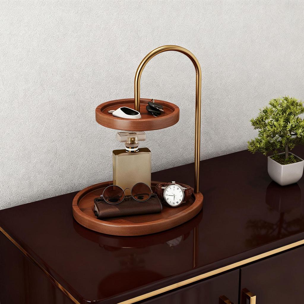 Decorative Wooden Jewelry Organizer 2 Tier Necklace Display Stand for Bathroom Countertop and Drawer Storage