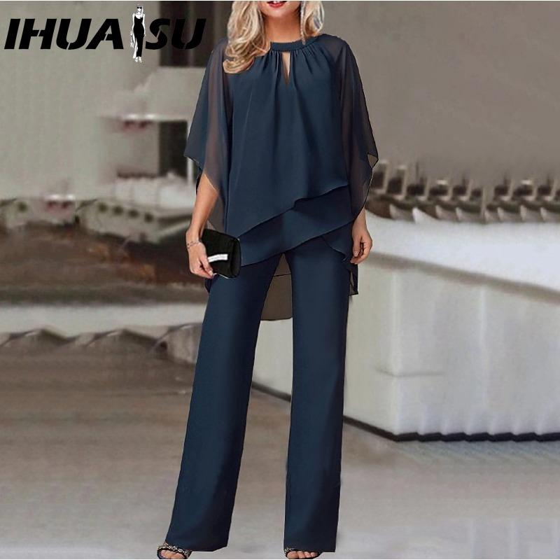 IHUASU Women's Fashion Solid Colour Loose Casual Irregular Trousers Set