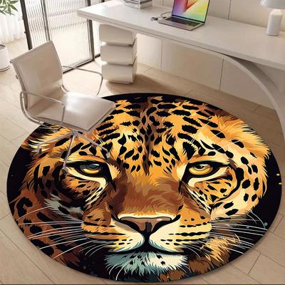 1pc Leopard Print Office Round Area Rug, Mat Suitable ForOffice, Under Office Chairs Bedroom Living Room Home Decor, Room Deco
