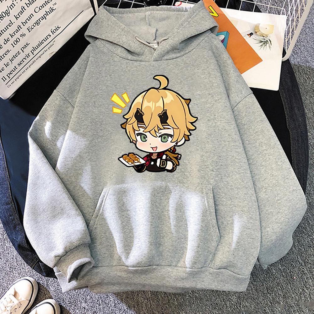 Genshin Impact Women Fashion Couple Hoodies Sweatshirt Thoma Print Tracksuit Sweatshirt 2023 Winter Japanese Casual Loose Jumper