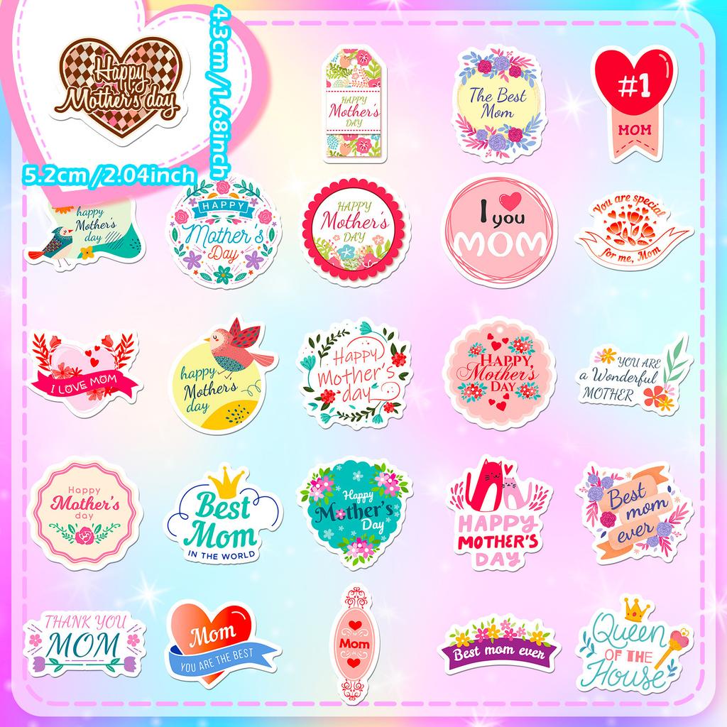 50 English Letters Mother's Day Stickers Thanksgiving Mother's Day Decoration Stickers Pink Series Graffiti Stickers