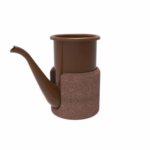 Form Lady cupPot, a Hand-operated Enamel Pot, In Brown and Omoiki Peppermint Blue.