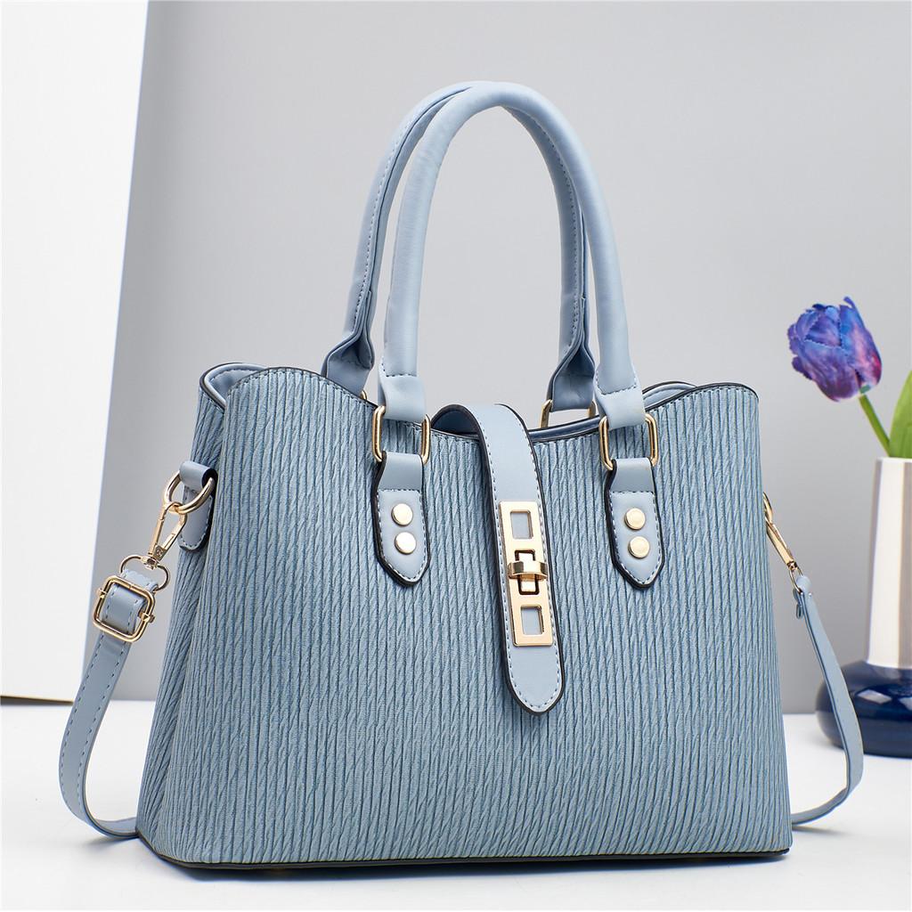Trendy Crossbody Pu Leather Tote Bag For Women Ample Space In Blue And Beige