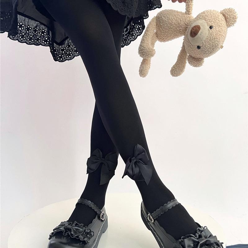 Women Lolita Pantyhose Big Bowknot Nylon Tights for Woman Ultra Thin Female Hosiery JK Sexy Ladies Bottomed Leggings White Black