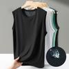Yousheng Men Vest Round Neck Wide Shoulder Straps Sleeveless Tops Breathable Mesh Solid Color Quick-Dry Fitness Vest