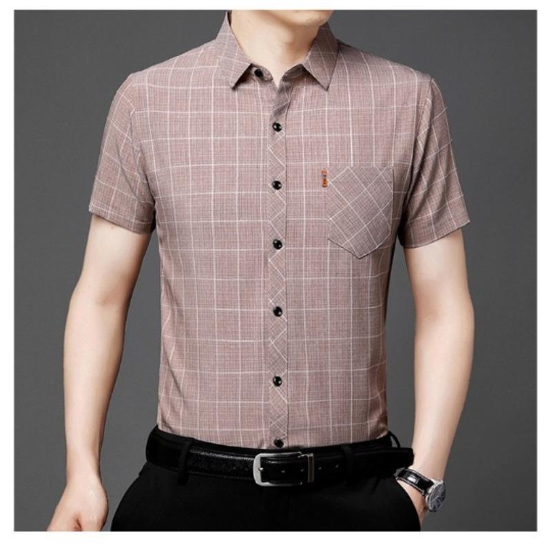 

Мужская летняя новая мужская рубашка с короткими рукавами, деловая негладильная верхняя часть с половиной рукава и карманом 4XL