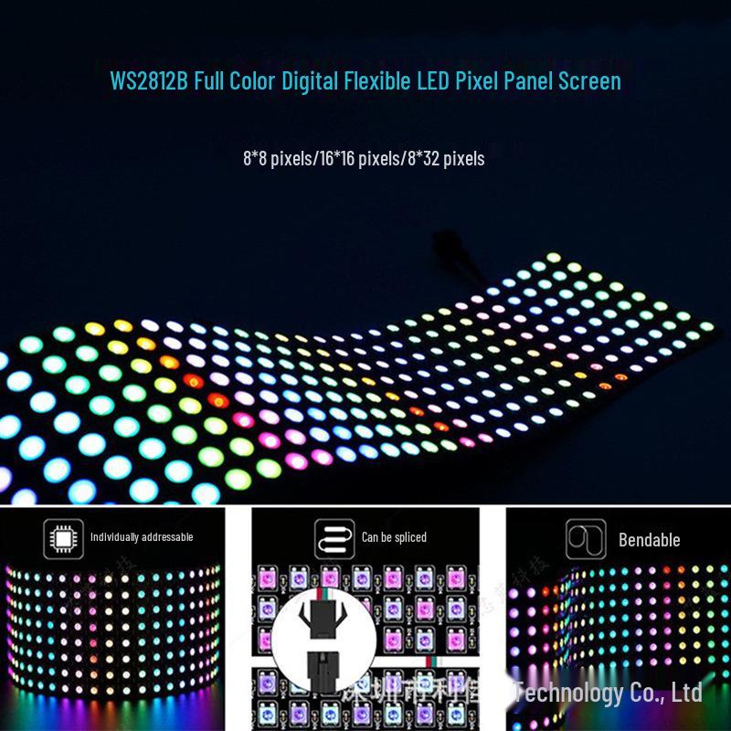 WS2812 Dream Color RGB LED Dot Matrix Flexible Display Screen, Programmable DC5V Full Color Point Light Source.