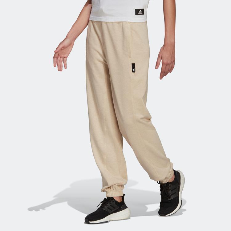 Adidas Pantaloni sport cu manșetă cu logo-ul uni Pantaloni pentru femeie Light-Kaki HE3090