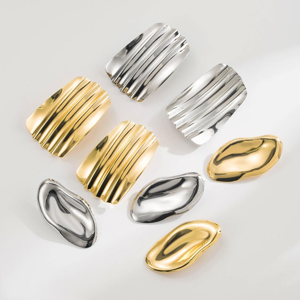 Exaggerated Irregular Geometric Stud Earrings Minimalist Ins Style Metal Wrinkled Texture Fashion Earrings For Women