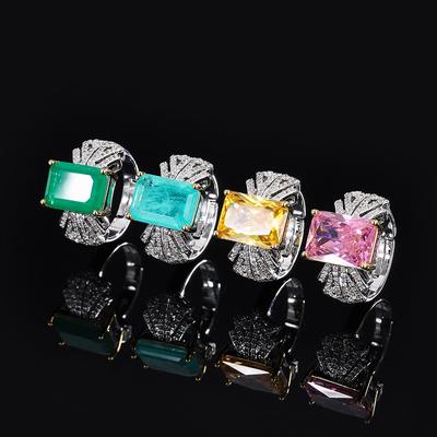 Bague en zirconium rose pour femme, bague en émeraude Para, bague carrée en zircon vintage