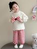 Girls' Flannel Striped Bow Pajama Set - Cozy Autumn/Winter Homewear for Babies 2025