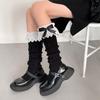 Winter Autumn Twist Cable Knitted Leg Warmers Cute Bowknot Ruffled Lace Foot Covers Middle Tube Calf Socks for Women