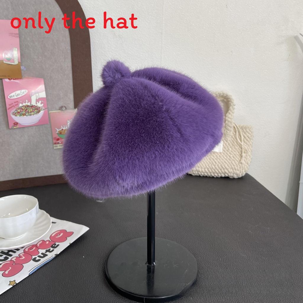 

Octagonal Hat With Solid Color Warm Thickened Winter Fashion For Women GrapePurple