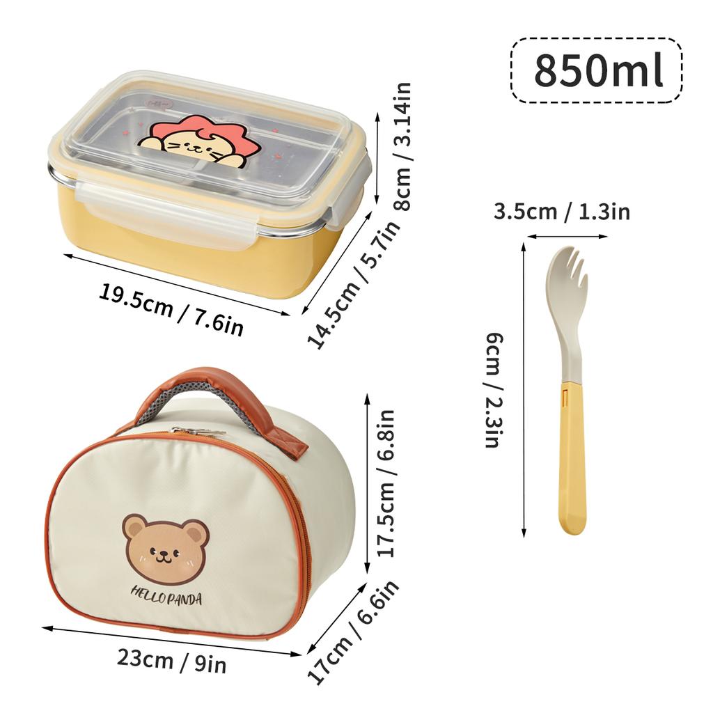 2 Compartment 304 Stainless Steel Bento Lunch Box With Spoon 530/850ML Portable Heatable Food Container For Kids Students School