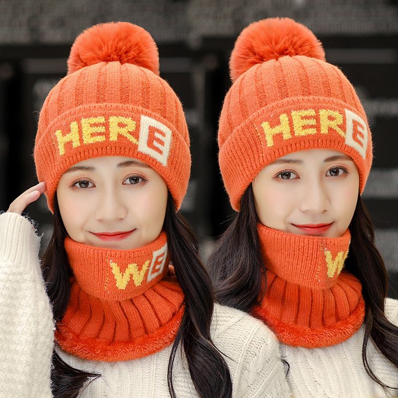 Knitted Hats for Women In Winter Plush and Warm Cotton Hats Fashionable Cycling Knitted Hats Cold Resistant Neckband and Ear Protection Hats