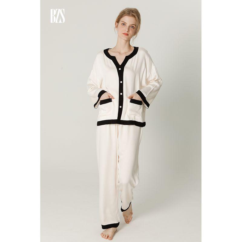 2024 Summer Diagonal Placket Elegant Graceful Satin Cotton Silk Thin Nightdress Bathrobe Homewear Pajamas Women