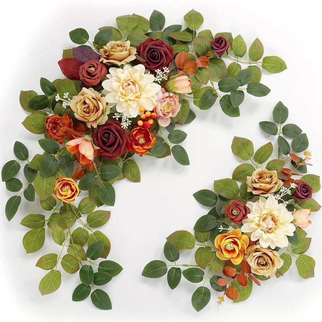 2Pcs Outdoor Wedding Simulation Rose Green Plant Welcome Corner Flower Decoration Set for Outdoor Patio Garden Home Wedding Holiday Party Decoration