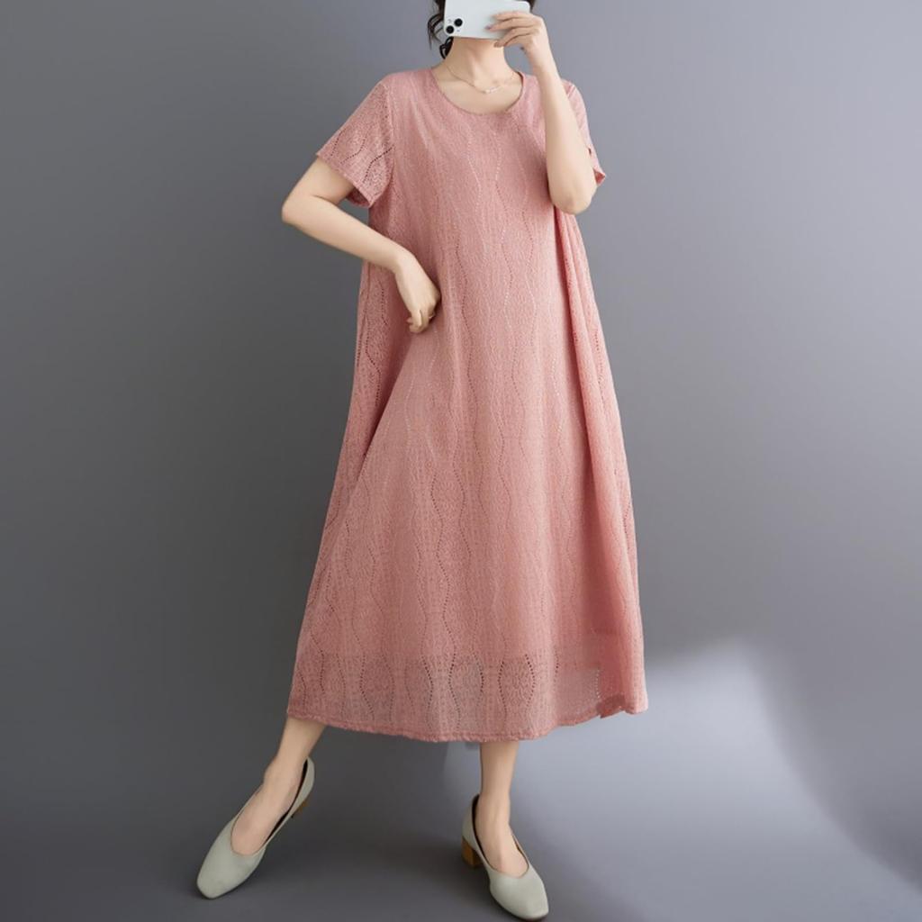 Lace Maxi Loose Short Round Plus Elegant Formal Summer [MSFQSNB] Dress, Women's Dress, Flared, Fit, Figure-Flattering, Sleeves, Casual, Neck, Lace,