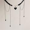 Punk fringe zircon heart-shaped pendant necklace for women, Bohemian geometric Baroque black crystal chain jewelry