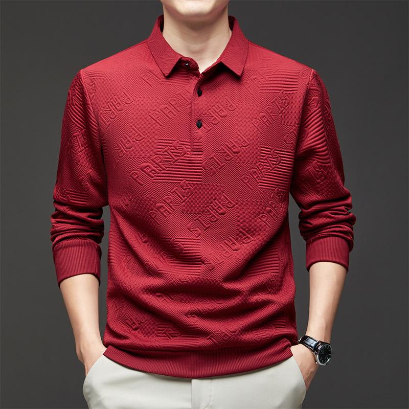 Men'S Polo Shirt Lapel T-Shirt Simple Jacquard Letter Casual Men'S Bottoming Shirt