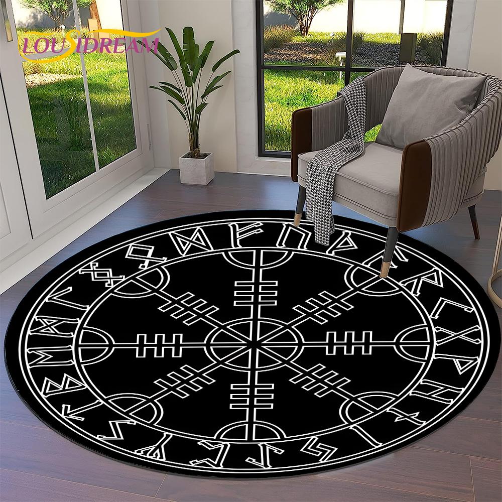 Tree of Life Viking Yggdrasil Valknut Round Carpet Rug for Living Room Bedroom Sofa Decor,Kid Paly Area Rug Non-slip Floor Mat