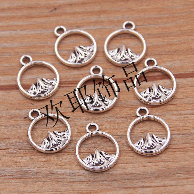 10x13mm DIY Alloy Round Mountain Pendants Charms for Necklaces, Bracelets, Bags - 2 Colors